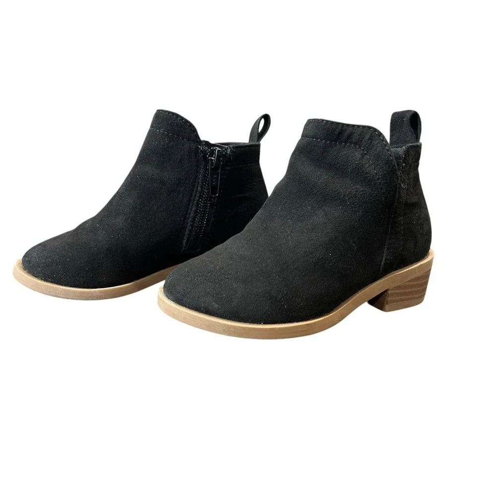 Wonder Nation Toddler Girls Ankle Boots Sz 8 Black Faux Suede Zipper Dressy